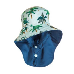 Chapeau Anti UV Bébé Réversible Bleu Et Imprimé Palmiers -Le Surf Boutique chapeau anti uv bebe reversible bleu et imprime palmiers 1