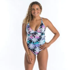 Maillot De Bain De Surf 1 Pièce Femme Avec Double Réglage Dos BEA PALMDARK BLANC