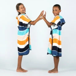 Poncho Surf Enfant 110 à 135 Cm - 500 Wavy Orange Bleu