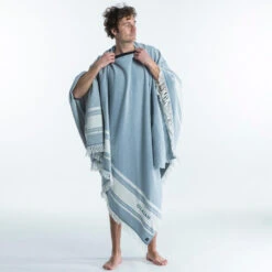 Serviette De Plage Poncho 190 X 190 Cm - Gris Bleu -Le Surf Boutique serviette de plage poncho 190 x 190 cm gris bleu 3
