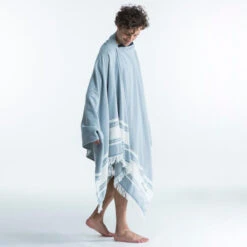 Serviette De Plage Poncho 190 X 190 Cm - Gris Bleu -Le Surf Boutique serviette de plage poncho 190 x 190 cm gris bleu 4