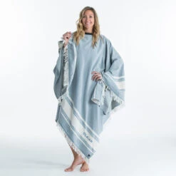 Serviette De Plage Poncho 190 X 190 Cm - Gris Bleu -Le Surf Boutique serviette de plage poncho 190 x 190 cm gris bleu 6