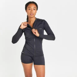 Tee Shirt Anti Uv Manches Longues Full Zip Femme - 500 Orane Noir