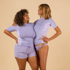 Tee Shirt Anti UV Surf Top 500 Manches Courtes Femme Parme Et Floral SELVA -Le Surf Boutique tee shirt anti uv surf top 500 manches courtes femme parme et floral selva 5